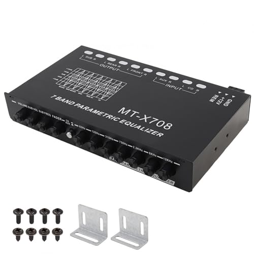 DriSentri 7-Band Car Audio Graphic Equalizer, 7 Band EQ Frequency Adjustable Car Audio Equalizer Support Front/Rear Stereo and Dual Subwoofer Outputs
