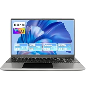 Hcjip Ordenador Portátil 15,6 Pulgadas, 12GB DDR4 512GB SSD Laptop, Procesador de Cuatro Núcleos N5095 PC Portátil, 1080P FHD, 2.4/5G WiFi, Bluetooth, Mini HDMI, USB 3.0, Type C (Gris Oscuro)