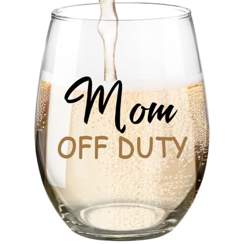 Fatbaby Mom Gifts Wine Glass,Funny Mother’s Day Christmas Birthday Gifts for New Mom Off Duty Stemless Wine Glass 15 OZ