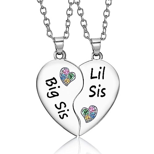 Big Lil Sis Necklaces Gift for 2 Girls Big Sister Gifts from Little Sister Matching Necklaces for Sisters Christmas Birthday Gifts for Best Friend Bestie BFF Necklace for 2 Twin Sisters