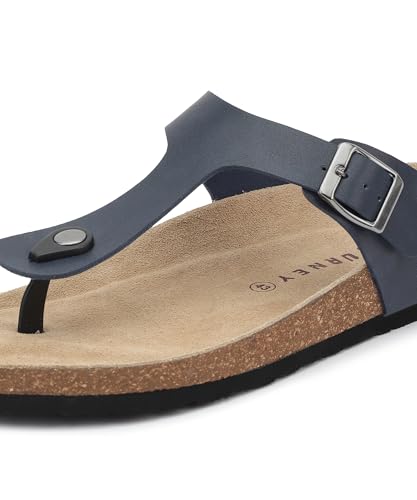 Image of HF JOURNEY Nivera 2.0 Men's Cork Footbed Thong Sandal,Slip On Entry,(Size 41-46) BlackPU, Casual Lounging Slipper, EVA Sole, Flat Heel,Nivera 2.0 - Black (41)