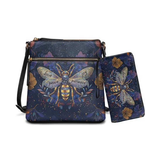 Womens Crossbody Shoulder Bag with Wallet Set Leather Cross Body Sling Purse Wristle Wallet for Shopping