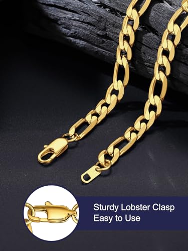 Bandmax Figaro Chain Necklaces for Men Women, Stainless Steel/Gold/Black 4MM/6MM/9MM Flat Link Chains Gift for Son Grandson Husband Father2