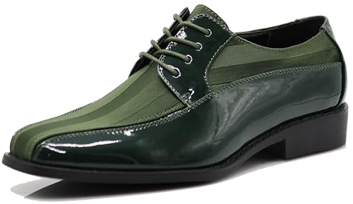 Image of BMY Men's Striped Satin Matching Patent Upper Oxfords Formal Dress Shoes