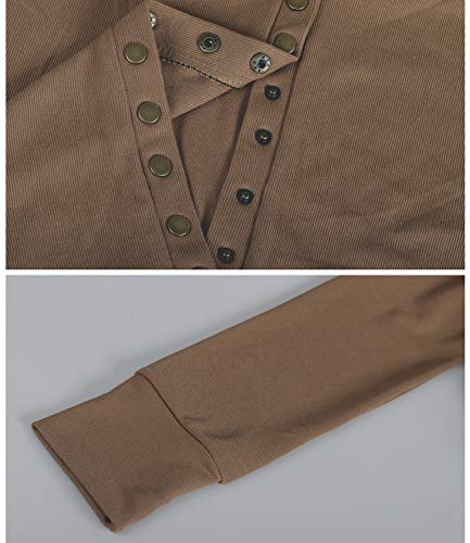 Women's V-Neck Solid Button Down Knitwear Soft Basic Long Sleeve Knit Snap Cardigan Sweater Brown M