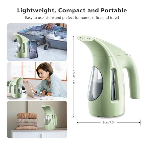 HiLIFE Steamer for Clothes, Portable Handheld Design, 240ml Big Capacity, 700W, Strong Penetrating Steam, Removes Wrinkle, for Home, Office and Travel(ONLY FOR 120V)(Green)