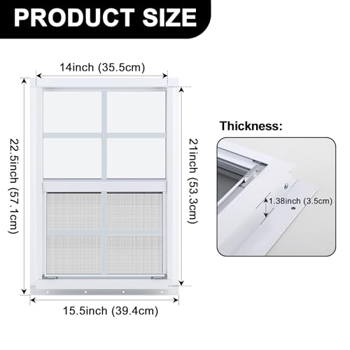 Gaahing 2-Pack 14\" x 21\" Heavy-Duty Aluminum Shed Windows Kit Flush Mount with Tempered Glass & Fiberglass Screens for Chicken Coops, Barns, Playhouses, Garages