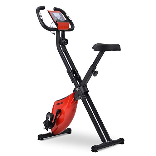 Merax Fitnessbikes X-Bike Heimtrainer Magnetische Faltbare Heimtrainer mit gepolstertem Sitz und LCD-Konsole,X-Bike Sicherheit geprüft (Rot)
