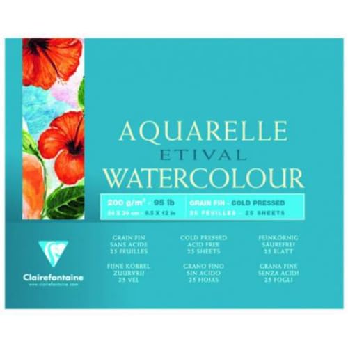 Lot de 2 Bloc encollé de 25 feuilles de papier aquarelle Etival grain fin, 200 g/m², 24x30