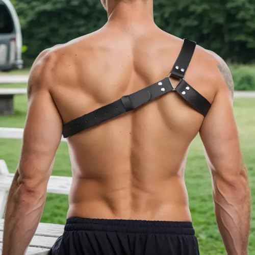 Chest Harness Belt for Men, Men's Body Harness Adjustable PU Leather Male Punk Chest Belt Shoulder Harness Muscle Show Fashion Costumes for Cosplay Party2