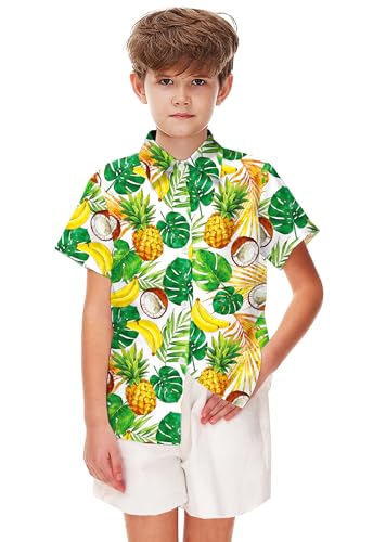 Image of Remimi Unisex Kids 4th of July Button Up Shirt Boys American Flag Print Hawaiian Beach Short Sleeve Tops 5-14 Years