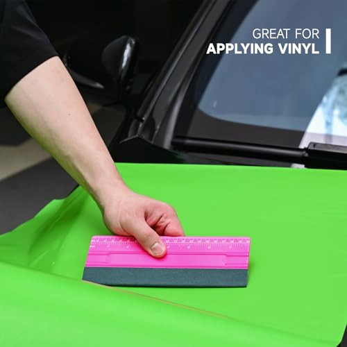 Image of FOSHIO Professional Squeegee for Vinyl, Decals, Sticker Paper, Wallpaper, Window Film, Craft, Suede Felt Squeegee Smoothing Tool with Ruler, Pink (8 inches)