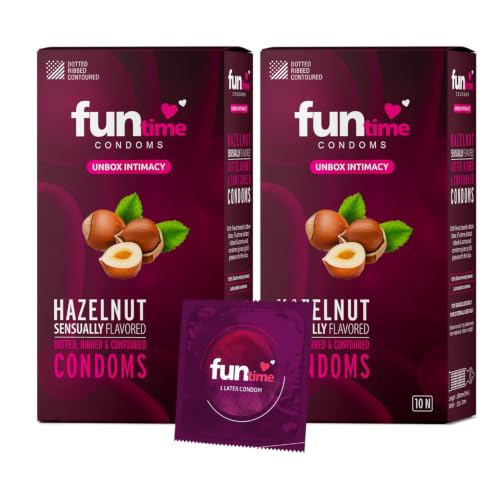 Image of Funtime Hazelnut Flavoured comdoms Pack of 2 (10pc each) | Dotted Ribbed & Contoured Condoms for Maximum Pleasure | Made With Natural Rubber Latex | Lubricated Condoms for High Excitement & Satisfaction