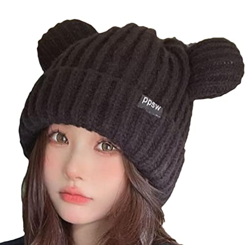 Renywosi Sombrero de Orejas de Oso,Gorro de Osos para Niña | Gorro de Lana con Orejas de Gato para Mujer, Gorro cálido de Invierno a la Moda de Punto Trenzado de Lana, Regalo para cumpleaños Cover