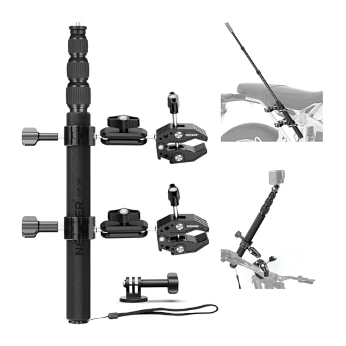 NEEWER Motorcycle Mount Accessories Kit Compatible with GoPro Insta360 DJI Bike Tail Handlebar Invisible Selfie Stick Double Clamp Holder with Action Camera Adapter for POV Video Recording GP-30