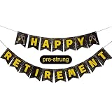 Pre-Strung Happy Retirement Banner - Black Gold Glitter Retirement/Going Away/Farewell Party Decorations, for Coworkers Men Women Party Supplies