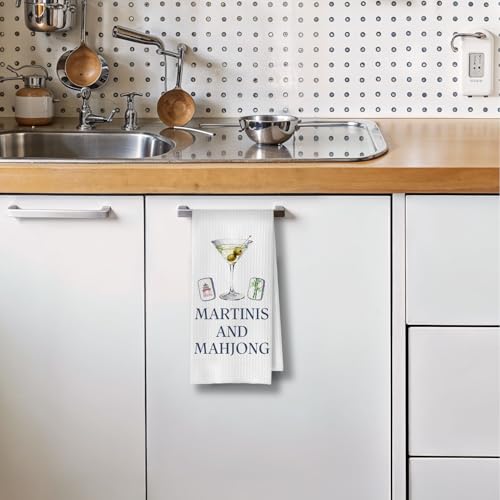 Image of Mahjong Martini Kitchen Towels - Martini Mahjong Gifts Decorative Waffle Dish Towels, Cocktail Gifts for Women Hand Towel, Cocktail Lover Gift Tea Towel, 16x24 Inch