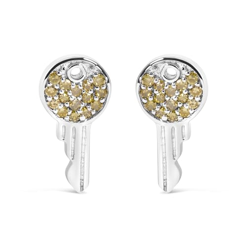.925 Sterling Silver 1/6 Cttw Yellow TreatedDiamond Charm Earrings