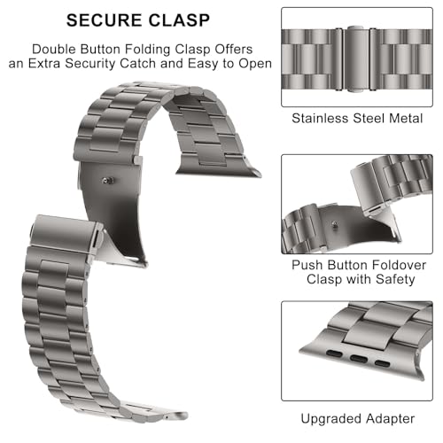 Image of HITZEE Compatible with Apple Watch Ultra Band 49mm Business Stainless Steel Metal Strap Men Women Link Bands Compatible for Apple Watch Ultra 3 /2 /1, 49mm Titanium