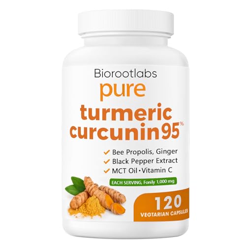 Biorootlabs Turmeric Curcumin Supplement 1000mg 95% Curcuminoids with Ginger Bee Propolis Black Pepper MCT Oil High Absorption Formula for Wellness & Immune Support 120 Capsules(1)