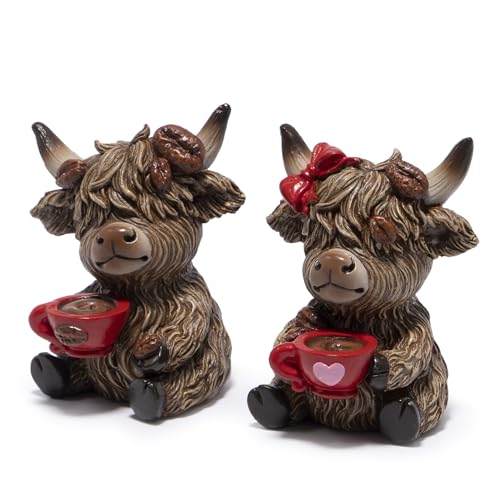 Figura Decorativa Vaca Highland Café de Resina, 3.5 in miniatura 2