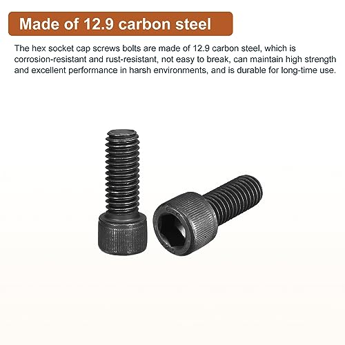 DTGN 3/8-16x1" Socket Head Cap Screws Bolts, 10Pcs 12.9 Grade Alloy Steel, Machine Hex Socket Screw, Hex Drive - Image 3