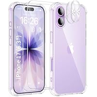 SOGUDE 5 en 1 Coque pour iPhone 17 6,3 Pouces avec 2 Verre Trempé et 2 Caméra Protecteur, Étui de Protection Antichoc avec Coussin d'air Intégré Mince Bumper Housse - Transparente