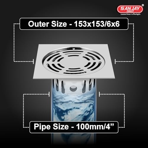 Image of Square Ringo SS Floor Drain Cockroach Trap for Bathroom 304 Grade Kitchen Washbasin Sink Bathtub Laundry Waste Water Drainer Safety from Insects & Snakes (Square Ringo 6x6 Inch Silver)