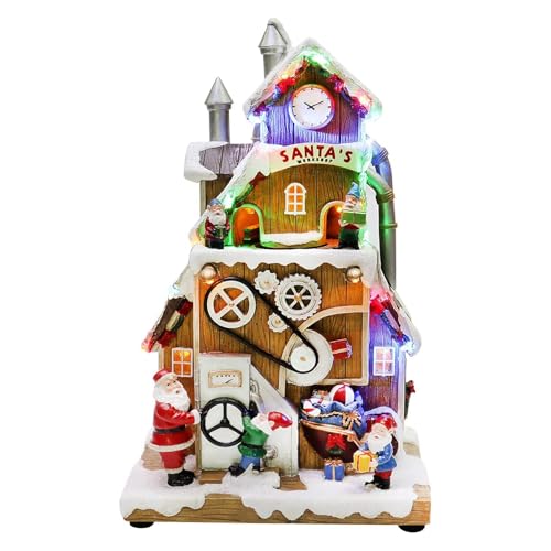 Santa’s Workshop Animated Christmas Village Moments in Time LED Lights, Music & Moving Scene Hand-Painted Polyresin Holiday Building with Adapter Christmas Home Décor Collectible