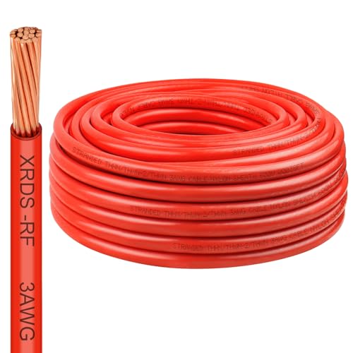 Image of XRDS -RF 3 Gauge THHN Wire, 50FT Red Stranded Copper Electrical Wire, 600V, Heat & Oil Resistant, Nylon Sheath Building Wire for Indoor /Outdoor Use