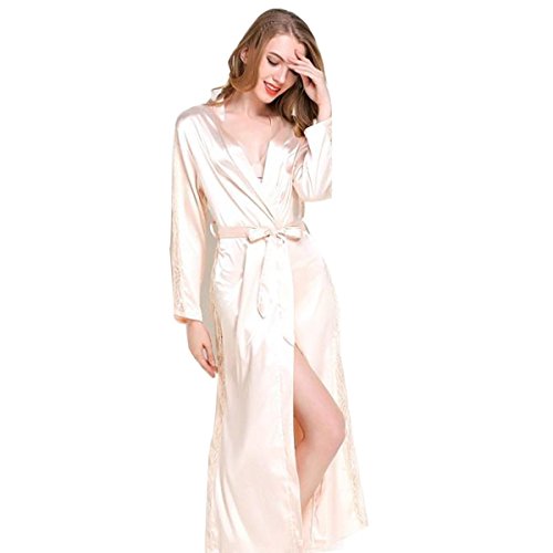 JZLPIN Femmes Longue Lace Robe de Chambre Kimono Peignoir Vêtement de Nuit Sleepwear Peignoir de Bain Champagne Cover