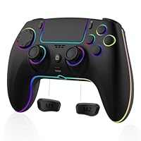 JUNHUAN Bluethooth Wireless Switch Controller for PS4/PS3/Nintendo Switch/PC with Hall trigger/Programming Function/Non-Slip Grip/Cool RGB/Motion Sensor/TURBO/3.5mm Audio Jack/Touchpad (ps4-Black)