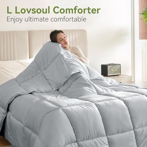 Image of L LOVSOUL Down Alternative Twin Comforter Duvet Insert,All Season Duvet Insert with Corner Tabs,Light Grey Comforter Twin 68x90Inches