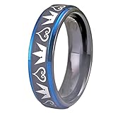 Cosplay Jewelry Kingdom Hearts & Crowns Design Ring - Tungsten Ring Wedding Ring Men's Ring -Free Customized Engraving (6mm Blue Color, 9)