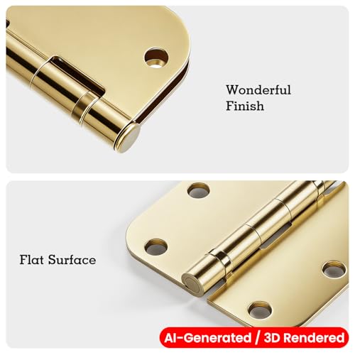 Image of Door Hinges Polished Brass 3 Pack 3.5 Inch Round Mute Integral Ball Bearing Hinges for Ranch House,Home Gym, Yard, Balcony, Sunroom, Enclosed Patio,Parlor,Mudroom,Large Walk-in Pantry, Paintable Door
