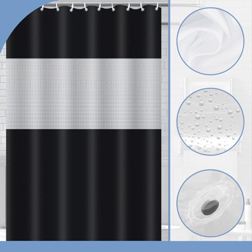 PEVA Shower Curtain 180x180cm,Heavy Duty Plastic Black Spliced Weighted Shower Curtains Mould Proof Resistant Waterproof Bath Curtain with 3 Magnet 12 Hooks for Wet Room,Bathroom,Shower Stall,Bath Tub - Image 2