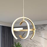 VIOLOEMI Modern Gold LED Chandelier, Globe 4000K Pendant Light Fixture, Round Adjustable Height Dining Room Hanging Light for Kitchen Island Bedroom Hallway Foyer(11.81 Inch)