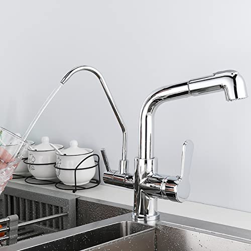 Robinet de cuisine à 3 voies en laiton chromé et douchette robuste