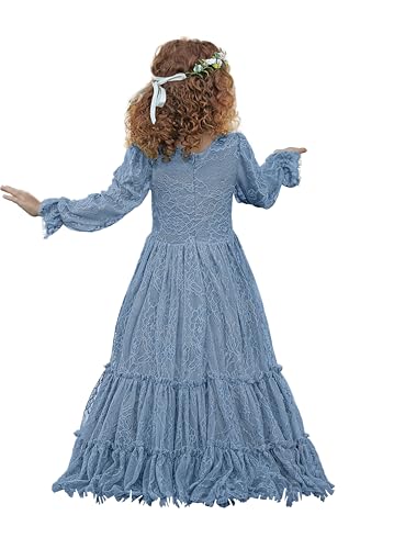 Flower Girl Dress Lace Boho Toddler Dresses Ruffle Girl Dress for Wedding Garden Party Holiday Communion Long Sleeve2