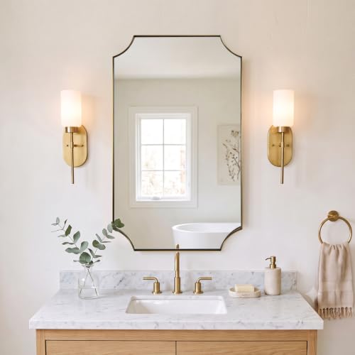 Image of MIRRORART Modern Scalloped Gold Bathroom Mirrors for Wall, 24x40'' Mirror