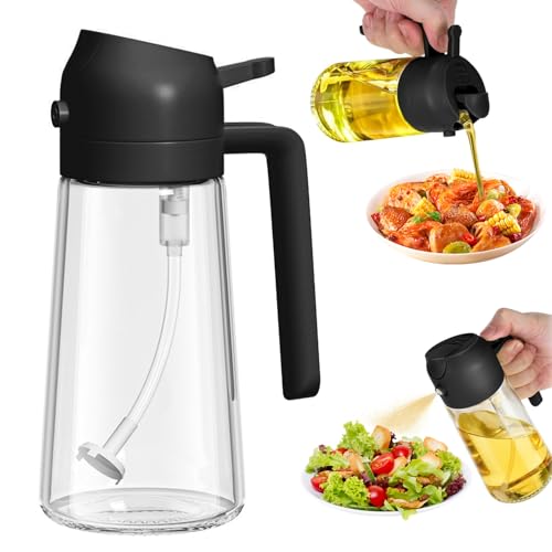Dispensador de aceite y pulverizador 2 en 1 de 470 ml, botella de spray de aceite recargable para cocinar, dispensador de aceite de oliva con marcas de medición, botella de aceite y vinagre de acero