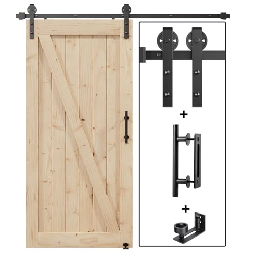 Image of EaseLife 7FT Sliding Barn Door Hardware Track Kit & Handle,Big Industrial Spoke Wheel Pulley,Wall Mount,Slide Smoothly Quietly,Easy Install,Black,84 inch Track Fit for 38-40 inch Wide Opening (No Door)
