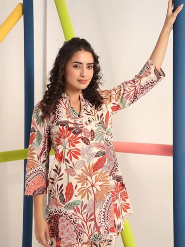 Image of DHRUVI TRENDZ Kurta Sets for Woman | Co ord Set for Women Stylish | Kurti Set for Woman | Short Kurti for Women | Kurtis | Ethnic Floral Straight Kurta Set's with Palazzo Pants