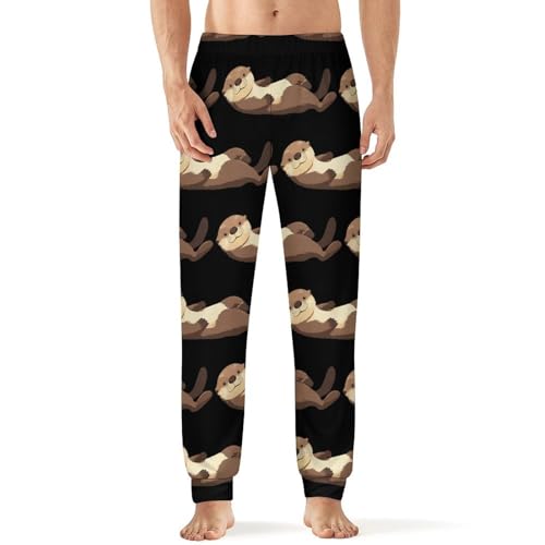 Lying Water Otters Men's Pajama Bottoms Sleep Lounge Soft Comfy Pants Sleepwear