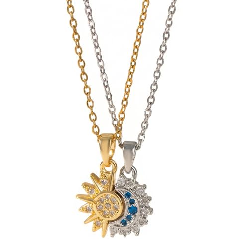 CHAOTEMAI 2 Pièces Collier Couple Soleil et Lune Pendentif Collier Amitié Sautoir Femme BFF pour Meilleures Amies Couples Sœurs Une Mère Fille...