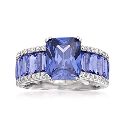 Ross-Simons 6.70 ct. t.w. Simulated Tanzanite and .20 ct. t.w. CZ Ring in Sterling Silver. Size 7