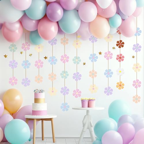 Image of Henoyso 60 Pcs Groovy Party Decorations Retro Flower Daisy Decor,4.33 Inch | vibrant retro colors, waterproof glossy paper, double-sided print, for party wall classroom DIY decor