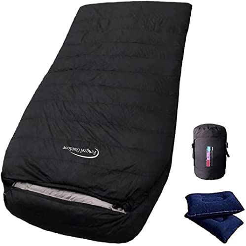 Fengzel Outdoor 寝袋 二人用 マミー型 高級羽毛充填 足が出せる 全開可能 カップル 親子用 防寒性高い シュラフ