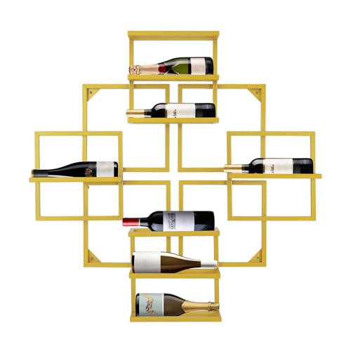 banborba 8 Bottle Wine Rack Wall Mounted - Wall Wine Rack, Geometric Liquor Bottle Display Shelf, Gold Metal Wine Bottle Holder for Home Bar, Wine Kitchen Storage