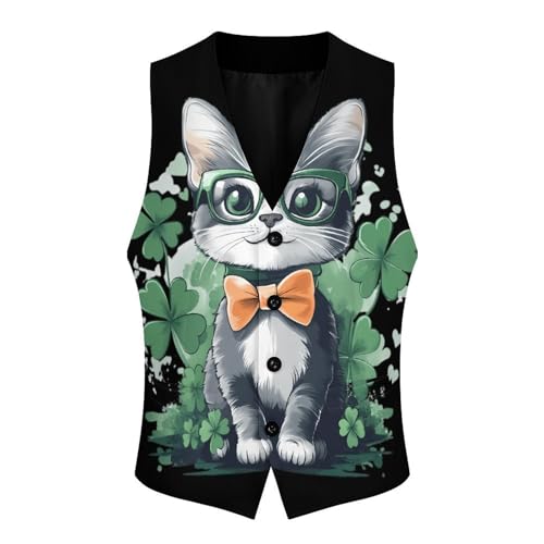 Ireland Cat Clovers St Day Partick Casual Suit Vest for Men Formal Business Dress Regular Fit Waistcoat Tuxedo3
